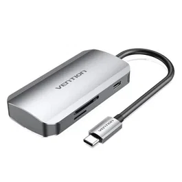 Vention TNHHB Docking USB Tipo-C con 3xUSB 3.0, 1xUSB-C PD 100W, Lector de Tarjetas SD/MicroSD, Color Gris